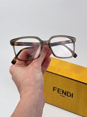 Fendi FE50032I 057 Men’s Eyeglasses – Transparent Brown Square NEW AUTHENTIC